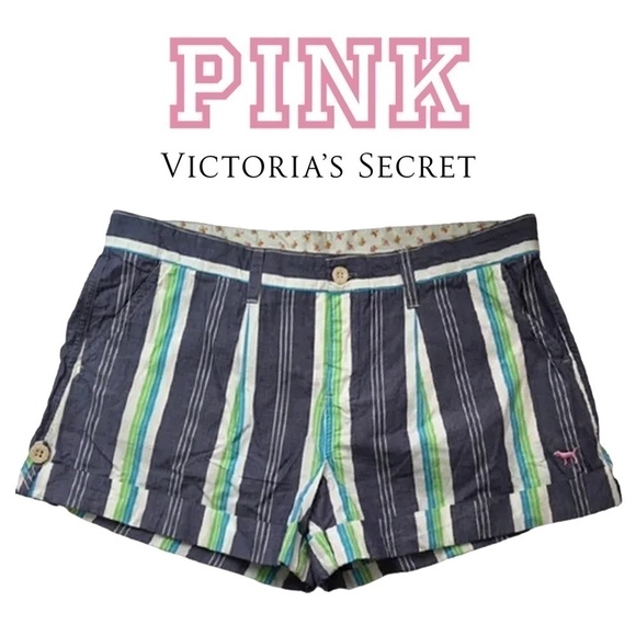 𝅺VICTORIA'S Secret VS PINK Stripe College Varsity Henley Shorts Cotton Y2K - Picture 1 of 11